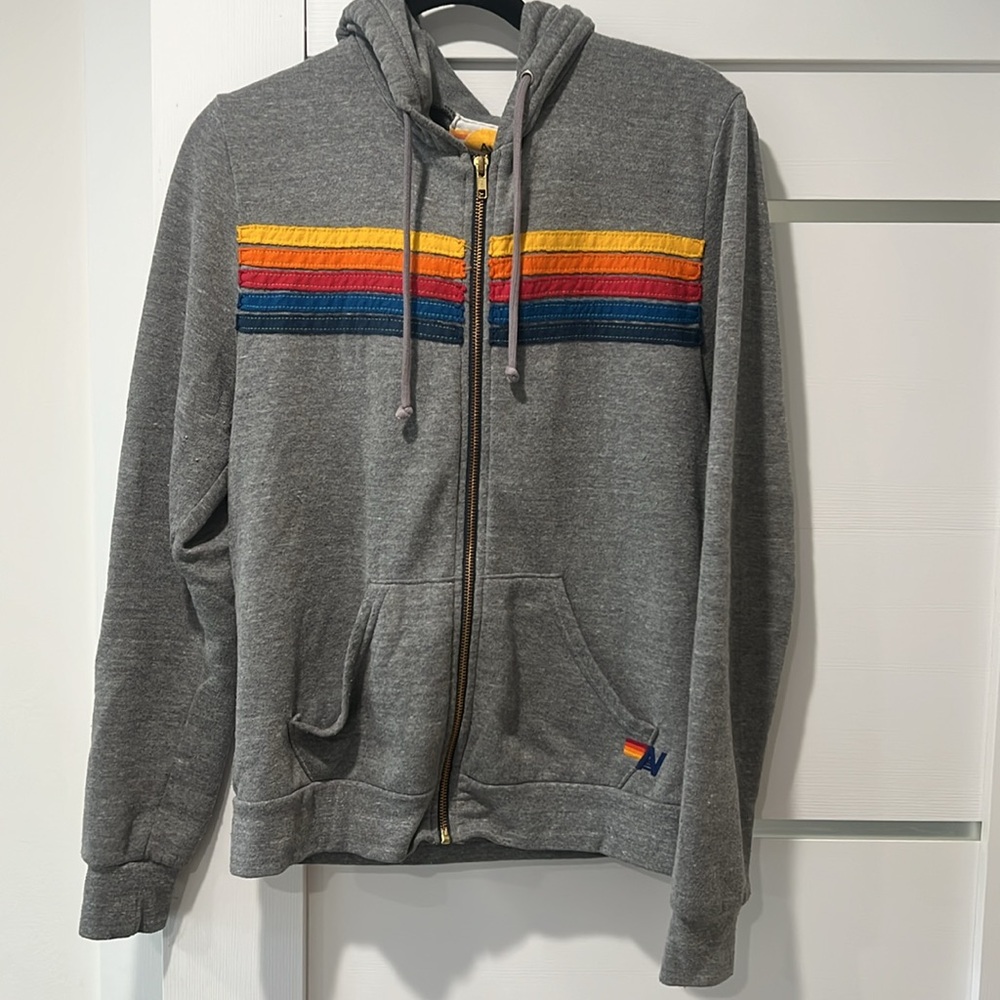 Aviator Nation 5 Stripe Hoodie - Heather Grey